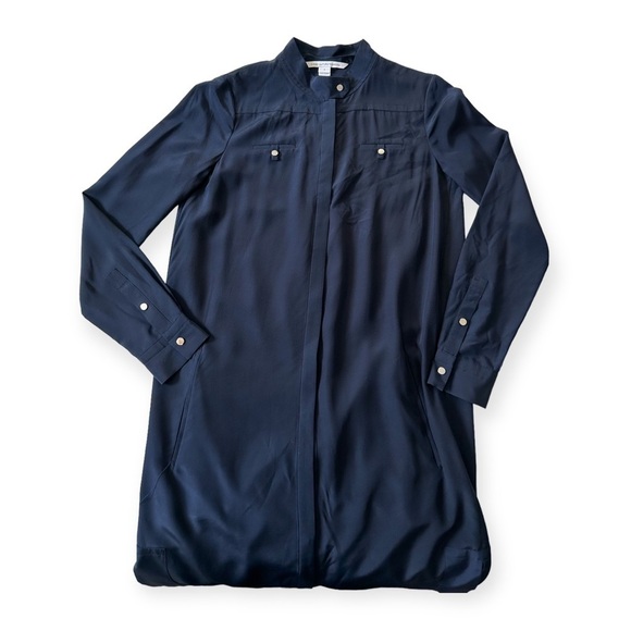 Diane Von Furstenberg Marianna Navy Silk Shirt Dress, Size 2 - Picture 3 of 13